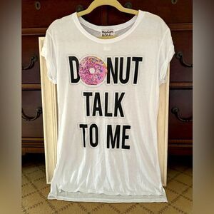 Madison & Berkeley white cap sleeve t-shirt with Donut Talk To Me text NWOT XS